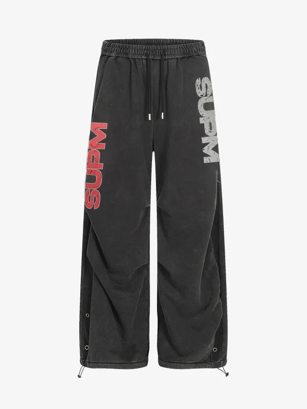 Street Washed Mottled Rivet Letter Print Baggy Sweatpants sold by Thesupermade