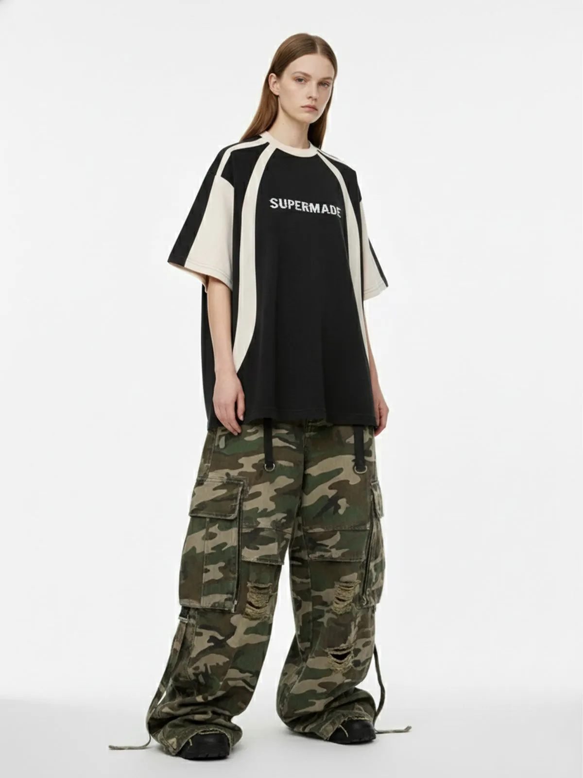 Horizontal Glitch Art Deconstruction Contrast Color Stitching Print T-shirt sold by Thesupermade product image thumbnail 5