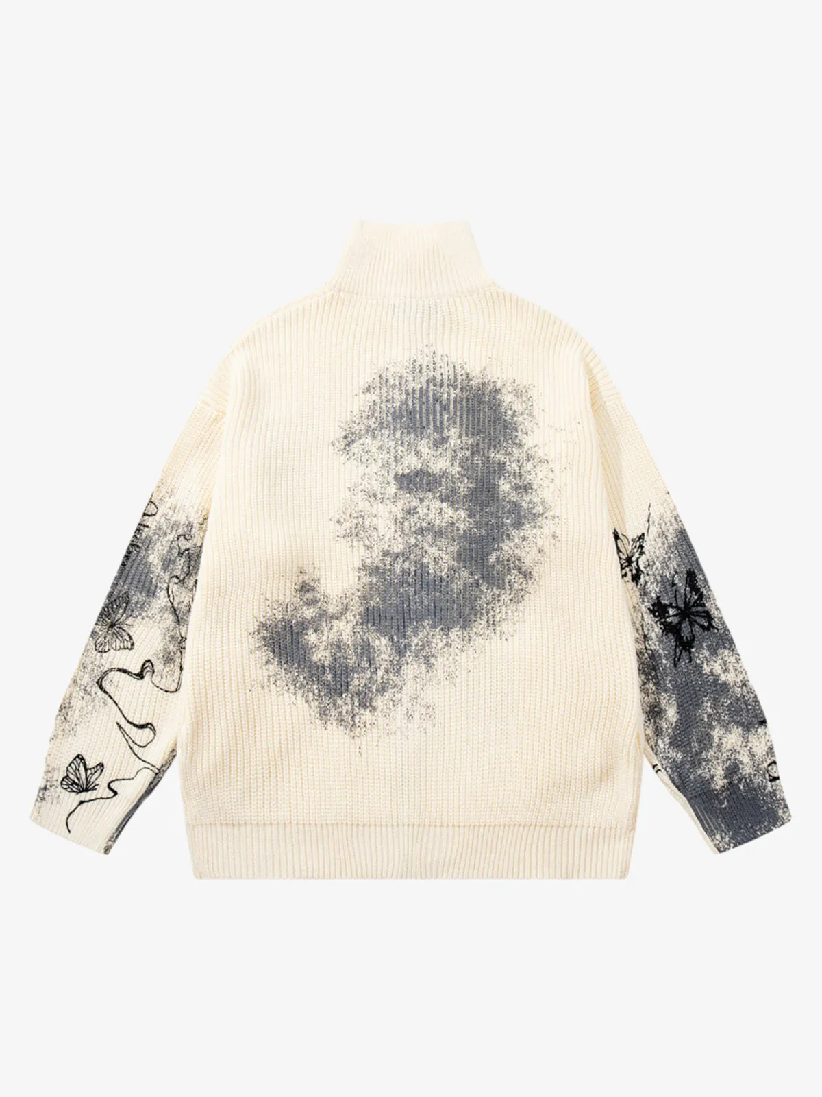 Ink-Splashed Butterfly Jacquard Zip Knit Sweater sold by Thesupermade product image thumbnail 3