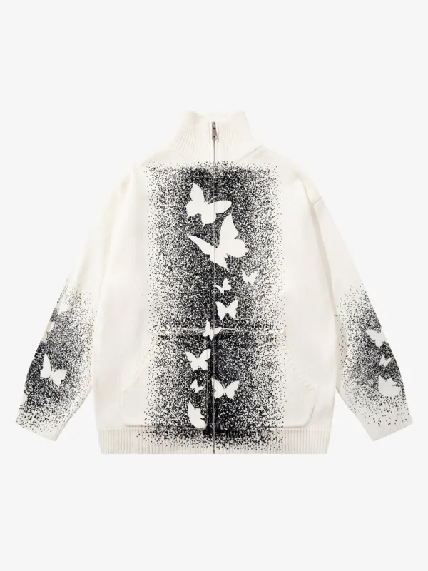 Street Dark Phantom Butterfly Stand-Collar Knit Cardigan Sweater sold by Thesupermade