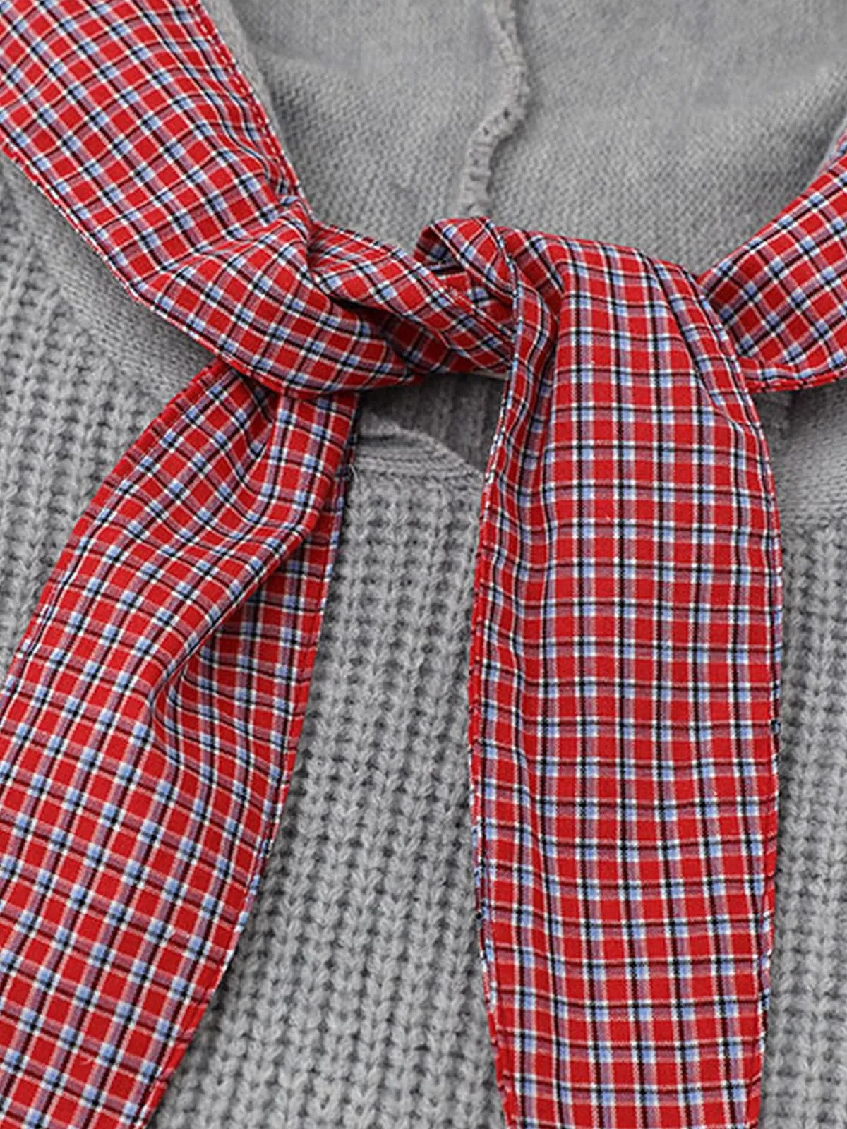 Retro Plaid Tie Hooded Knit Sweater sold by Thesupermade product image thumbnail 4