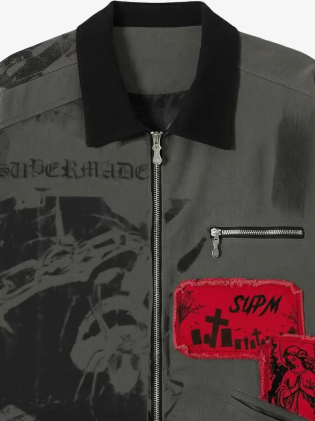 Retro Patchwork And Graphic Print Gothic Zipper Jacket sold by Thesupermade product image thumbnail 4