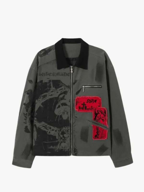 Retro Patchwork And Graphic Print Gothic Zipper Jacket sold by Thesupermade