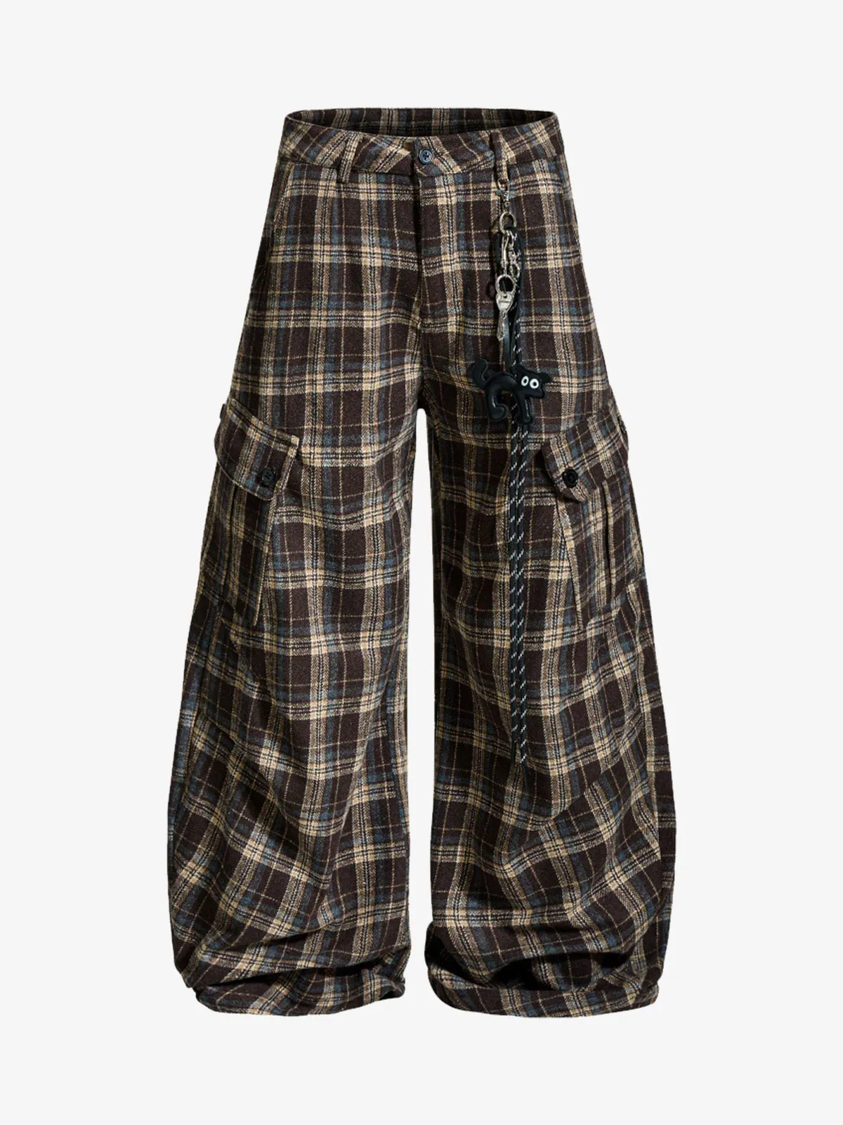 Vintage Plaid Pleated Multi-Pocket Cargo Casual Pants - 2524 sold by Thesupermade