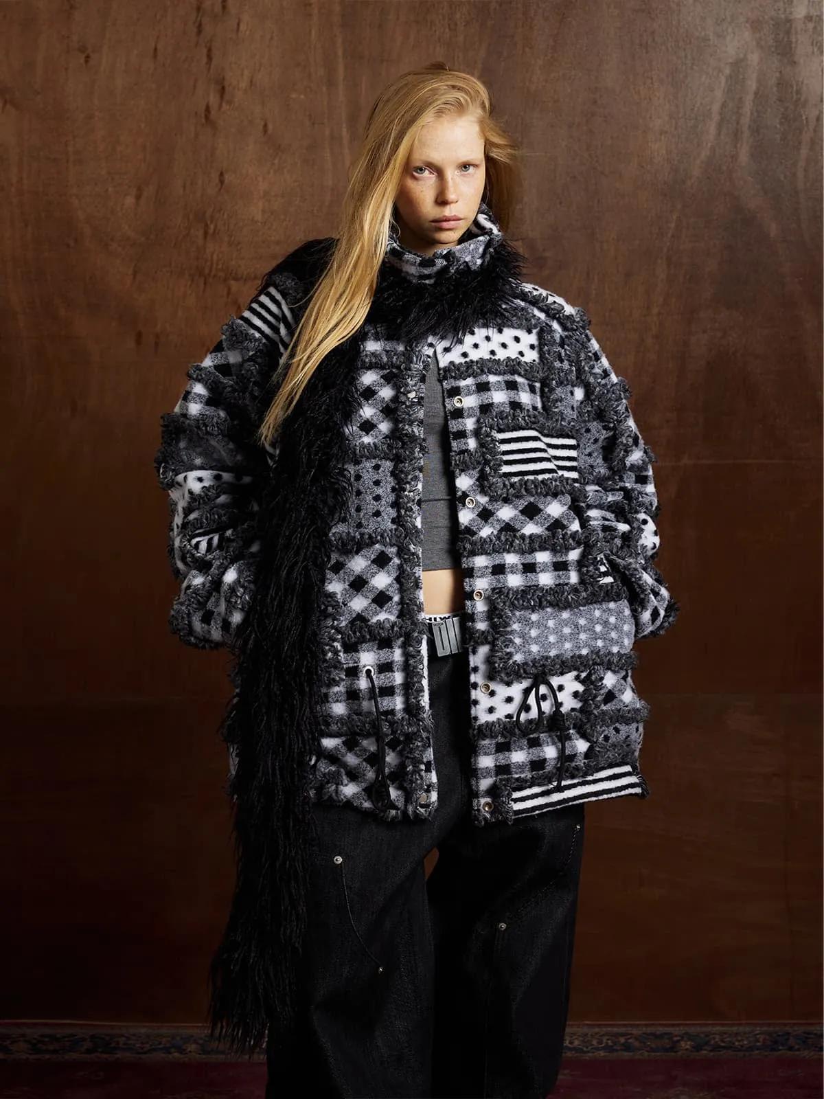 Vintage Plaid Polka Dot Reversible Sherpa Cotton Jacket sold by Thesupermade product image thumbnail 2