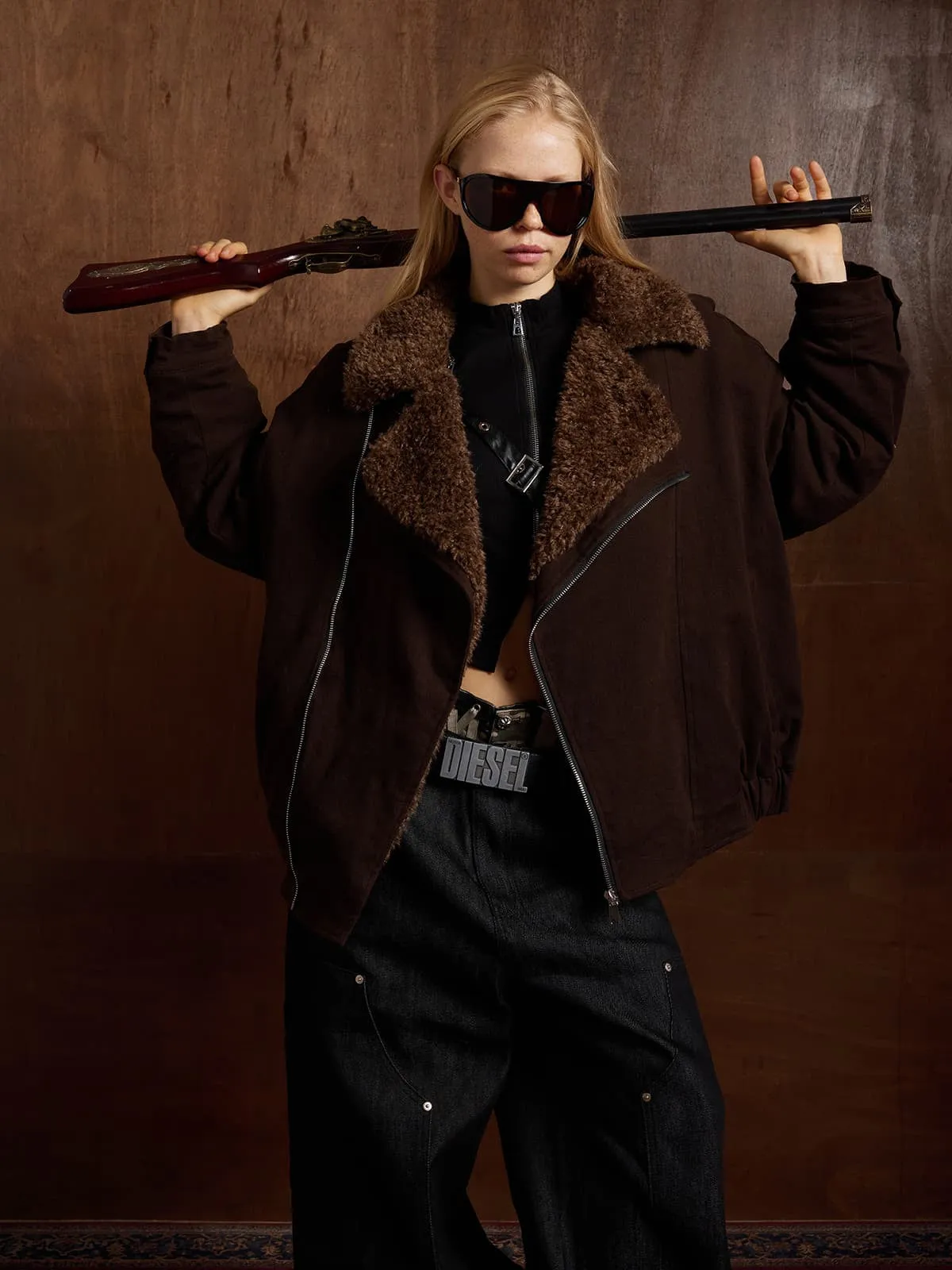 Street Punk Oblique Zipper Lambswool Collar Quilted Jacket sold by Thesupermade product image thumbnail 5