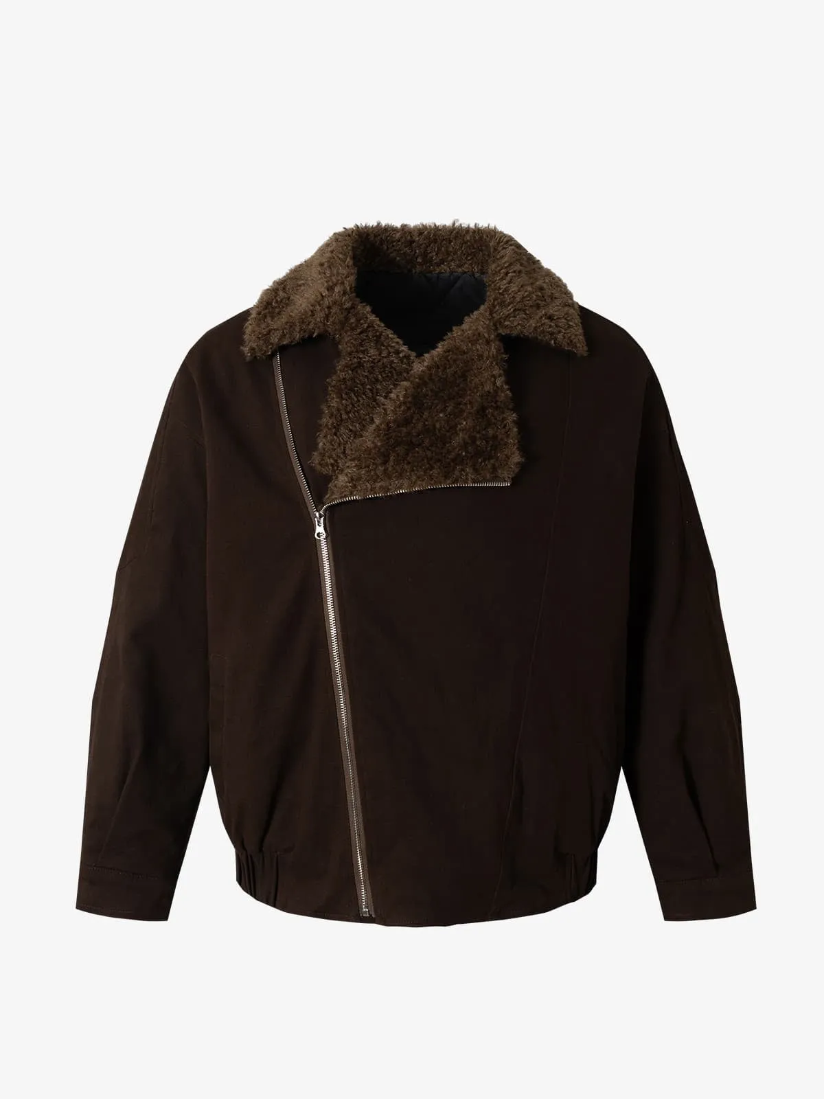 Street Punk Oblique Zipper Lambswool Collar Quilted Jacket sold by Thesupermade