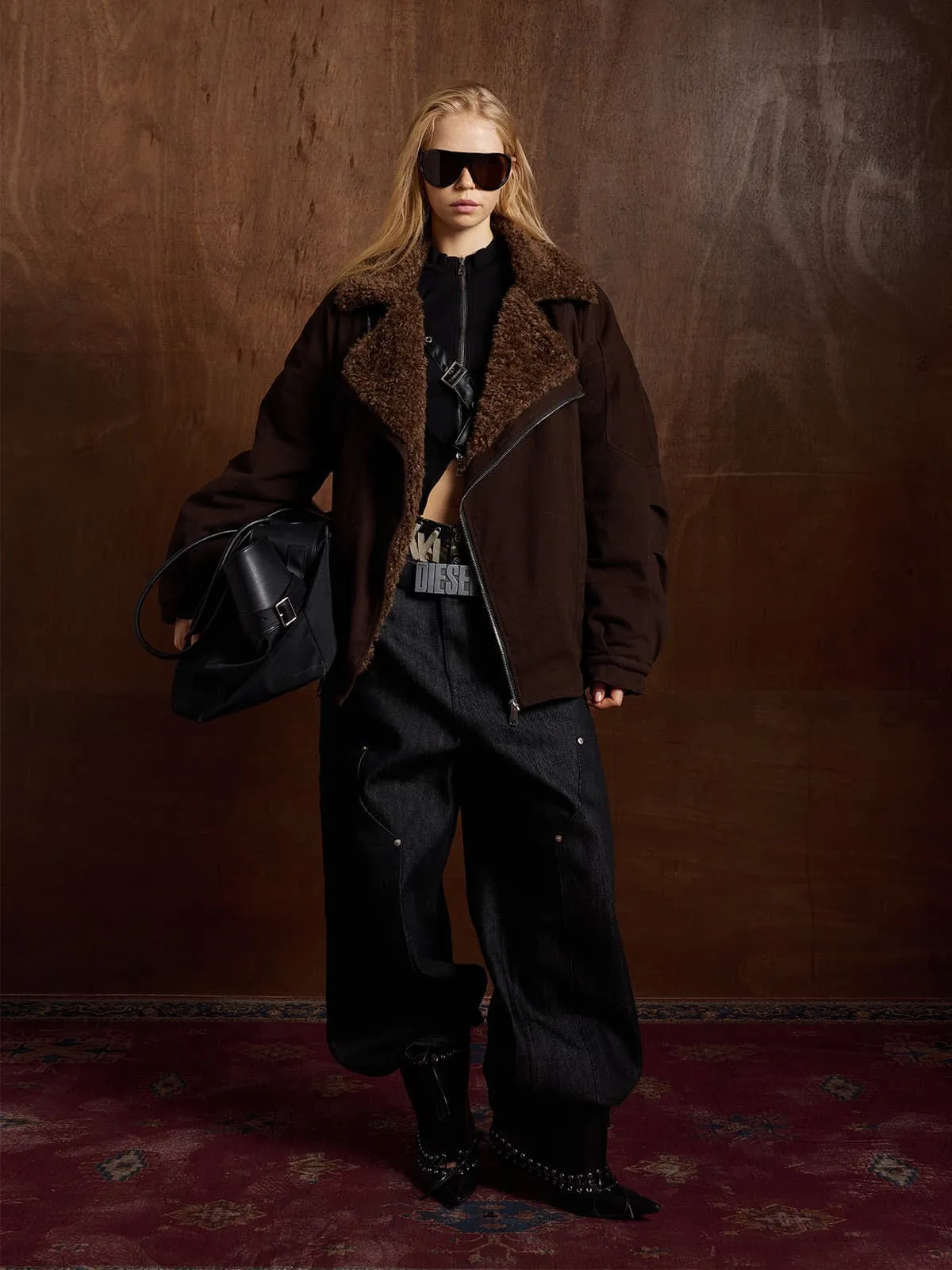 Street Punk Oblique Zipper Lambswool Collar Quilted Jacket sold by Thesupermade product image thumbnail 4