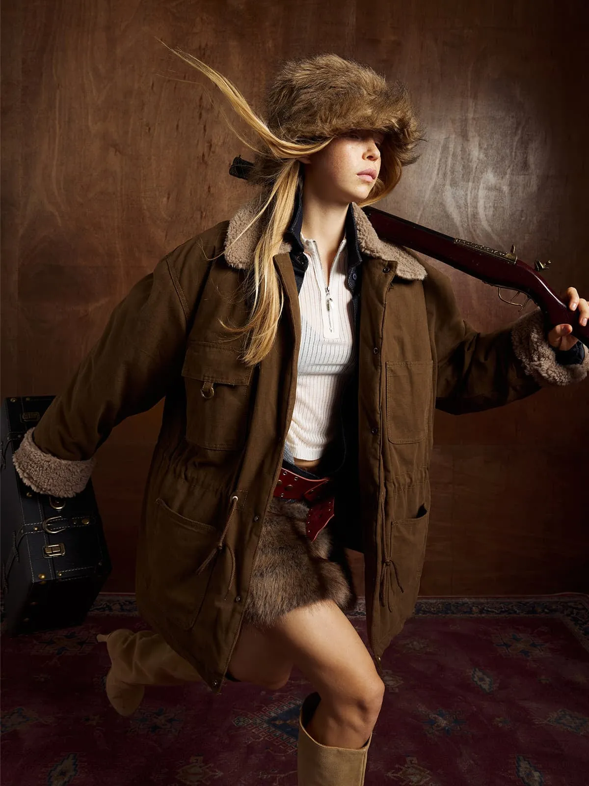 Vintage Workwear Patch Lamb Fleece Long Parka Jacket sold by Thesupermade product image thumbnail 3