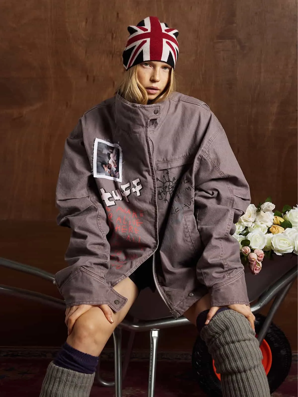 Street Graffiti Distressed High-Neck Padded Cotton Jacket sold by Thesupermade product image thumbnail 3