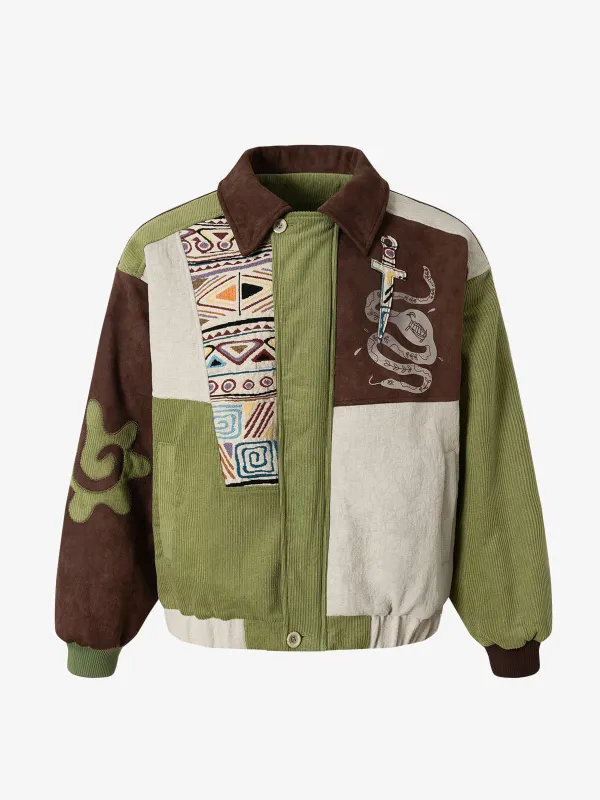 Vintage Jacquard Patchwork Corduroy Lapel Padded Cotton Jacket - 2519 sold by Thesupermade