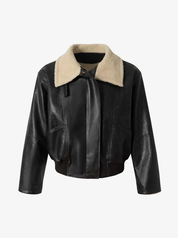 Vintage Shearling Collar Quilted Leather Jacket sold by Thesupermade