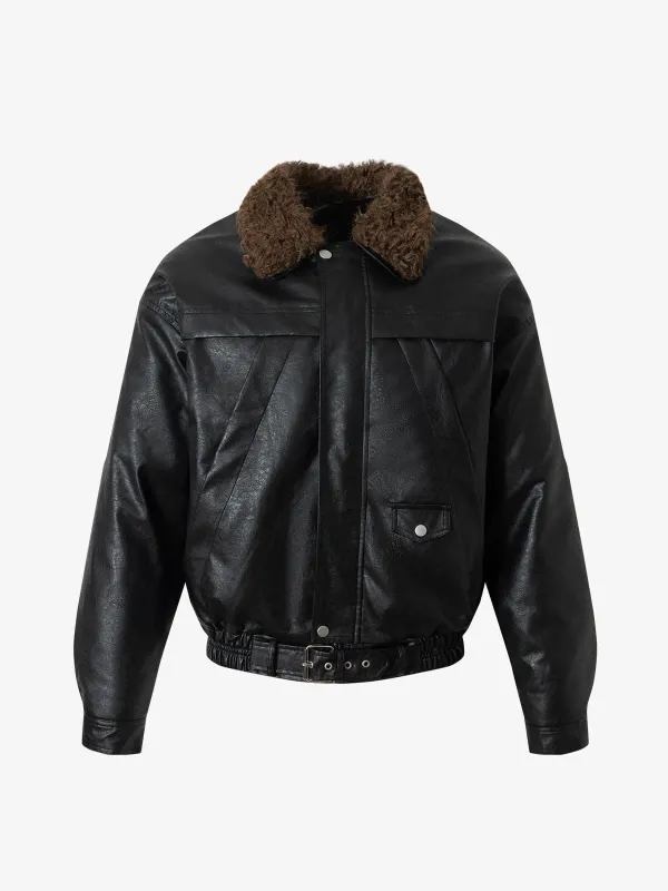 Vintage Detachable Fur Collar Quilted Leather Jacket sold by Thesupermade