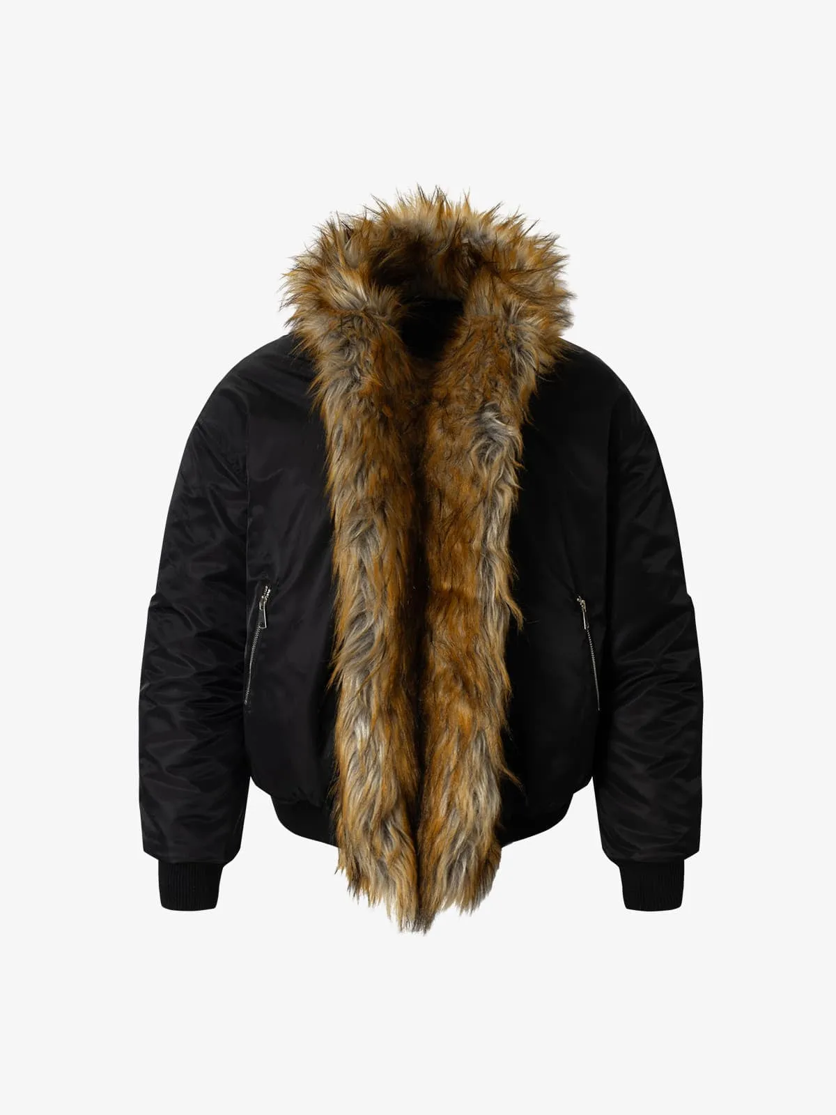 Street Dark Shadow Fur Collar Quilted Bomber Jacket sold by Thesupermade