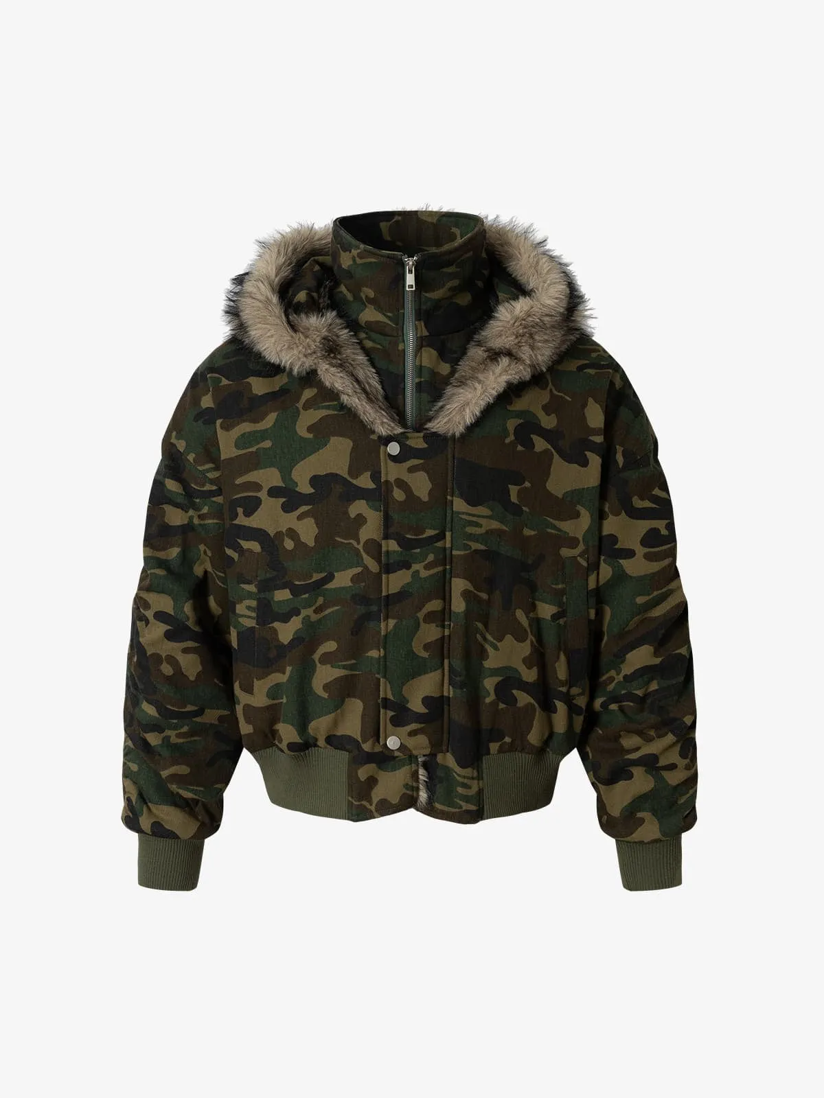 Vintage Camouflage Fur Collar Quilted Hooded Bomber Jacket sold by Thesupermade product image thumbnail 2