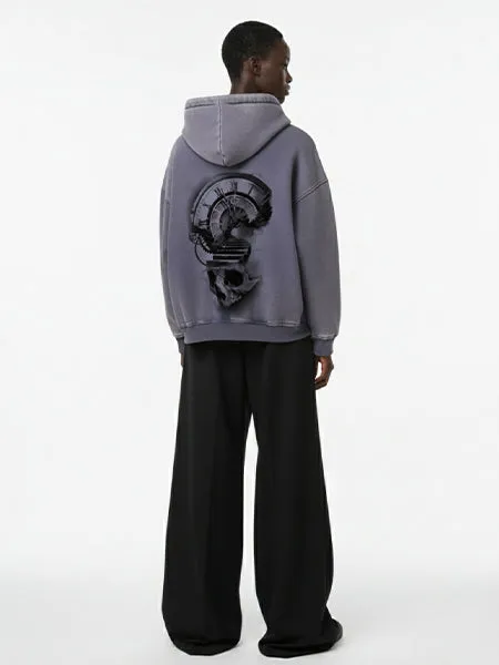 Streetwear Washed Distressed Double Zipper Sketch Skull Clock Graphic Hoodie sold by Thesupermade product image thumbnail 2
