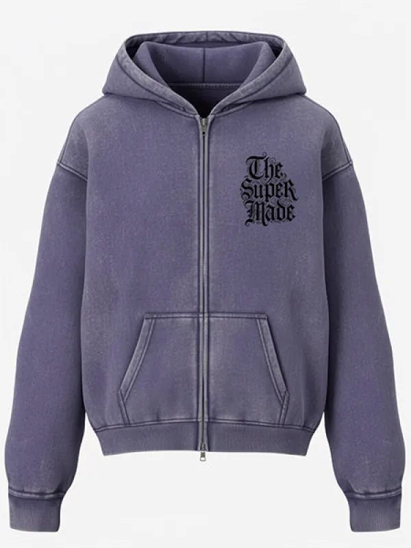 Streetwear Washed Distressed Double Zipper Sketch Skull Clock Graphic Hoodie sold by Thesupermade