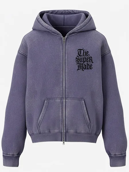 Streetwear Washed Distressed Double Zipper Sketch Skull Clock Graphic Hoodie sold by Thesupermade