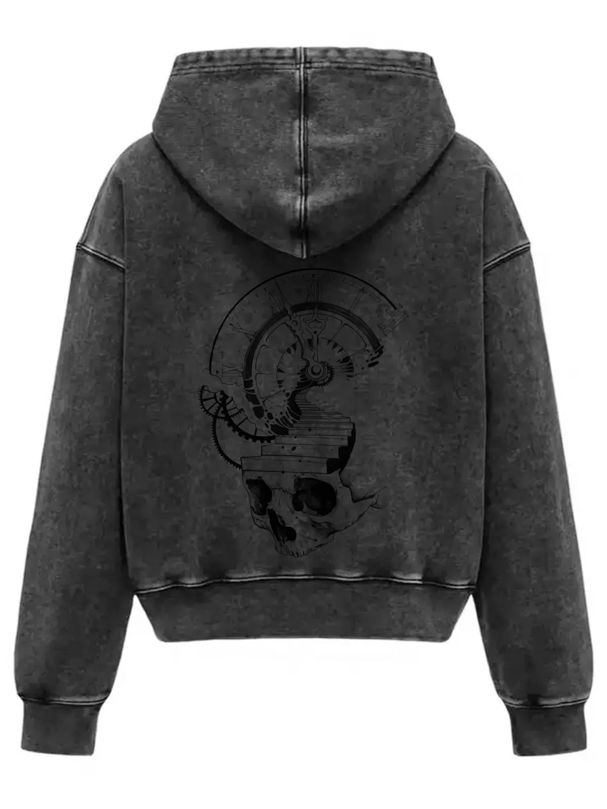 Retro Gray Hand-Painted Skull Clock Graphic Washed Zip-Up Hooded Sweatshirt sold by Thesupermade product image thumbnail 5