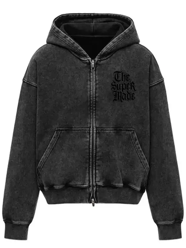 Washed Sketch Skull Clock Graphic Streetwear Hooded Sweatshirt sold by Thesupermade