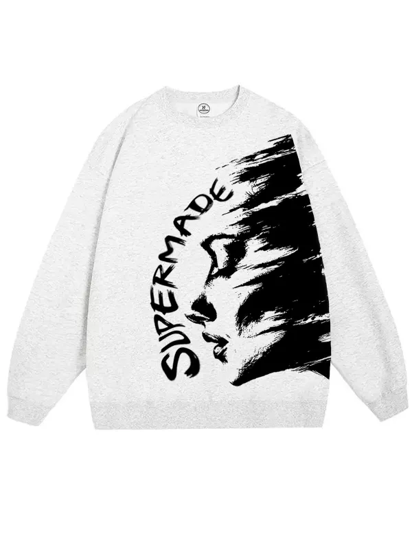 Street Abstract Face Print Oversized Sweatshirt sold by Thesupermade
