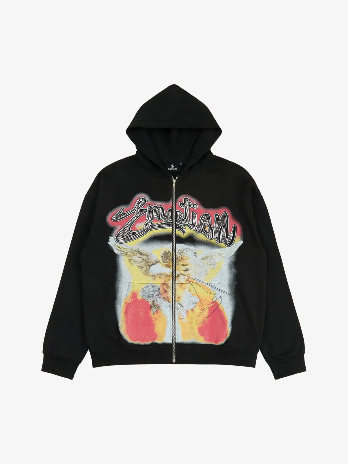 Retro Hip-Hop Cupid Rhinestone Zip Up Hoodie sold by Thesupermade