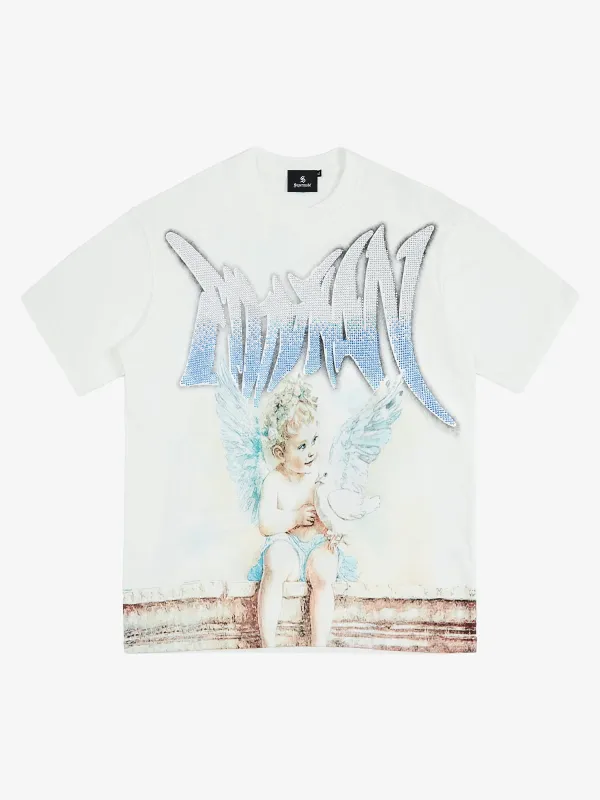 Retro Street Peace Dove Angel Rhinestone T-Shirt sold by Thesupermade