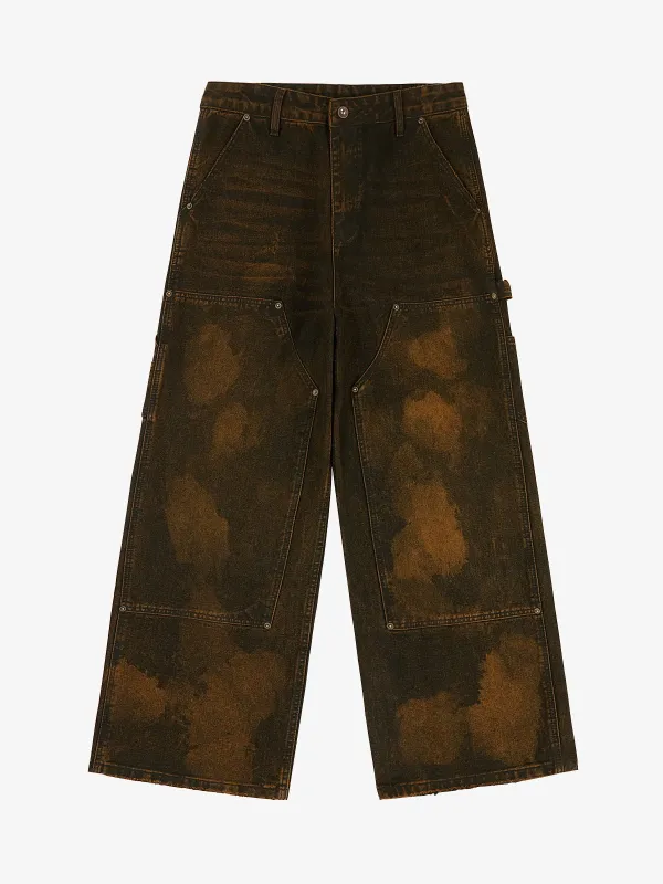 Vintage Mud-Dyed Wash Deconstructed Patchwork Jeans sold by Thesupermade