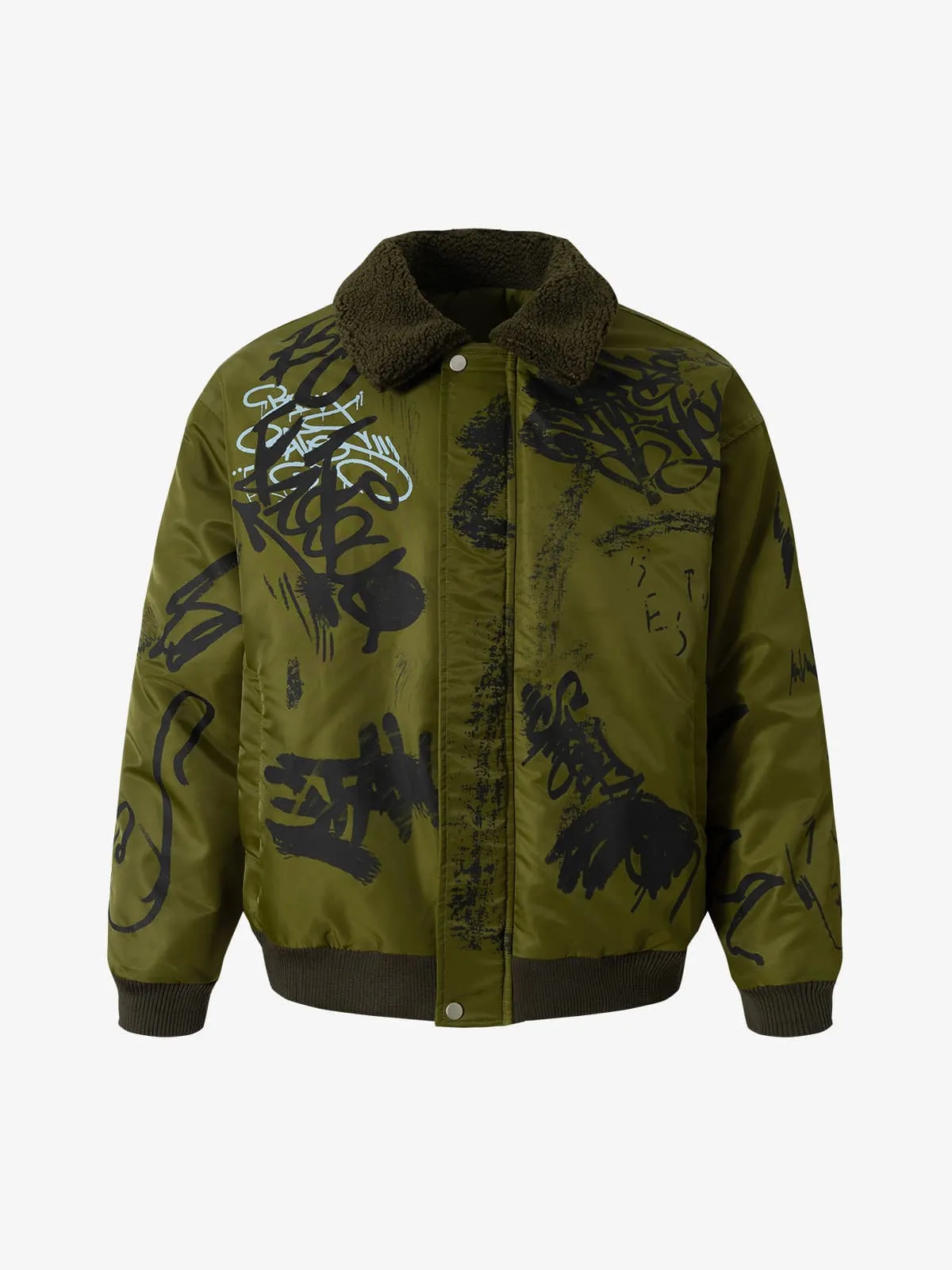 Street Graffiti Lamb Collar Flight Cotton Jacket sold by Thesupermade product image thumbnail 2