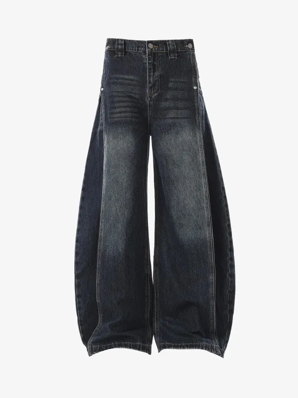 Vintage Washed Wide-Leg Double Seam Distressed Barrel Jeans sold by Thesupermade