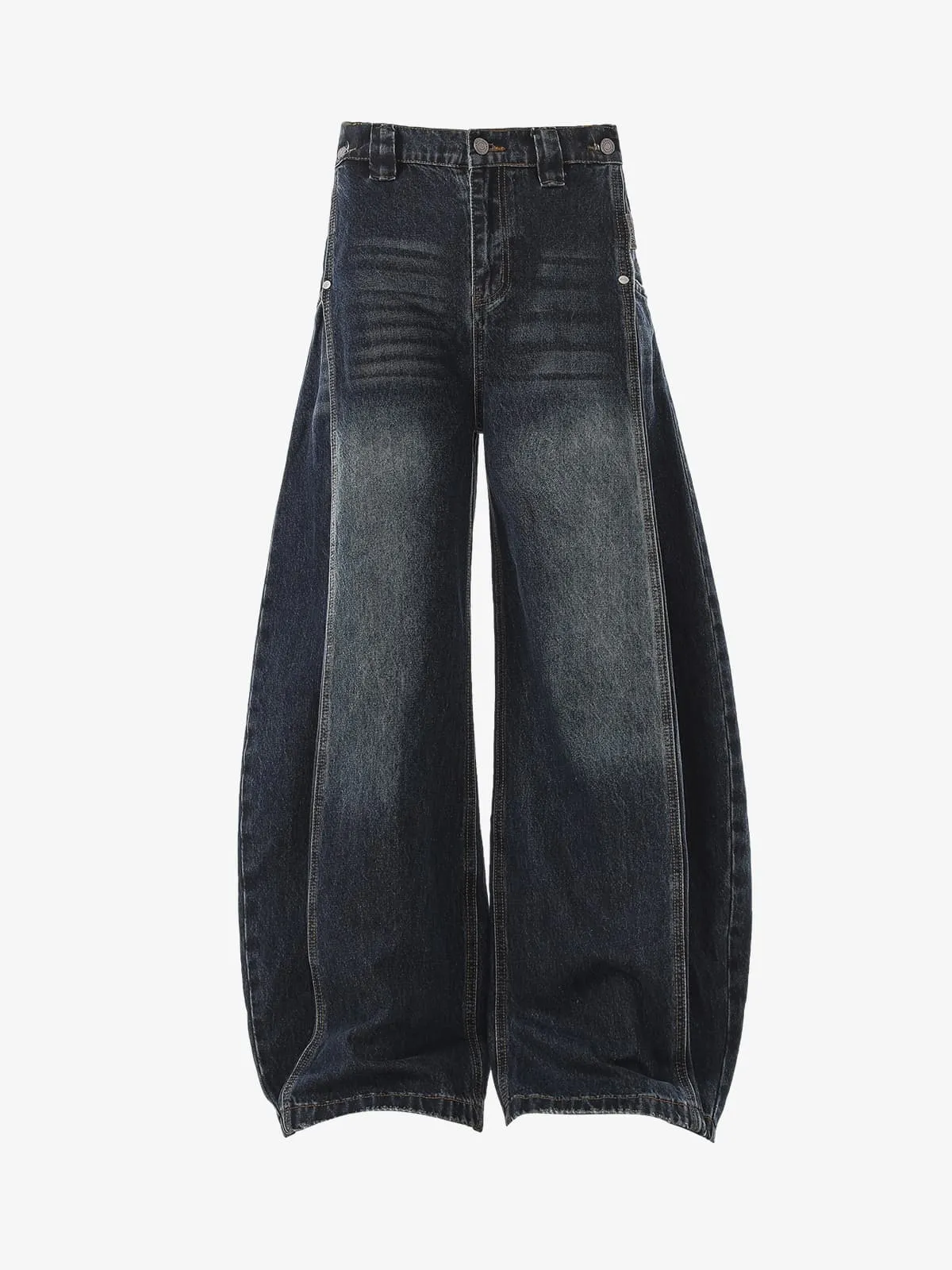 Vintage Washed Wide-Leg Double Seam Distressed Barrel Jeans sold by Thesupermade