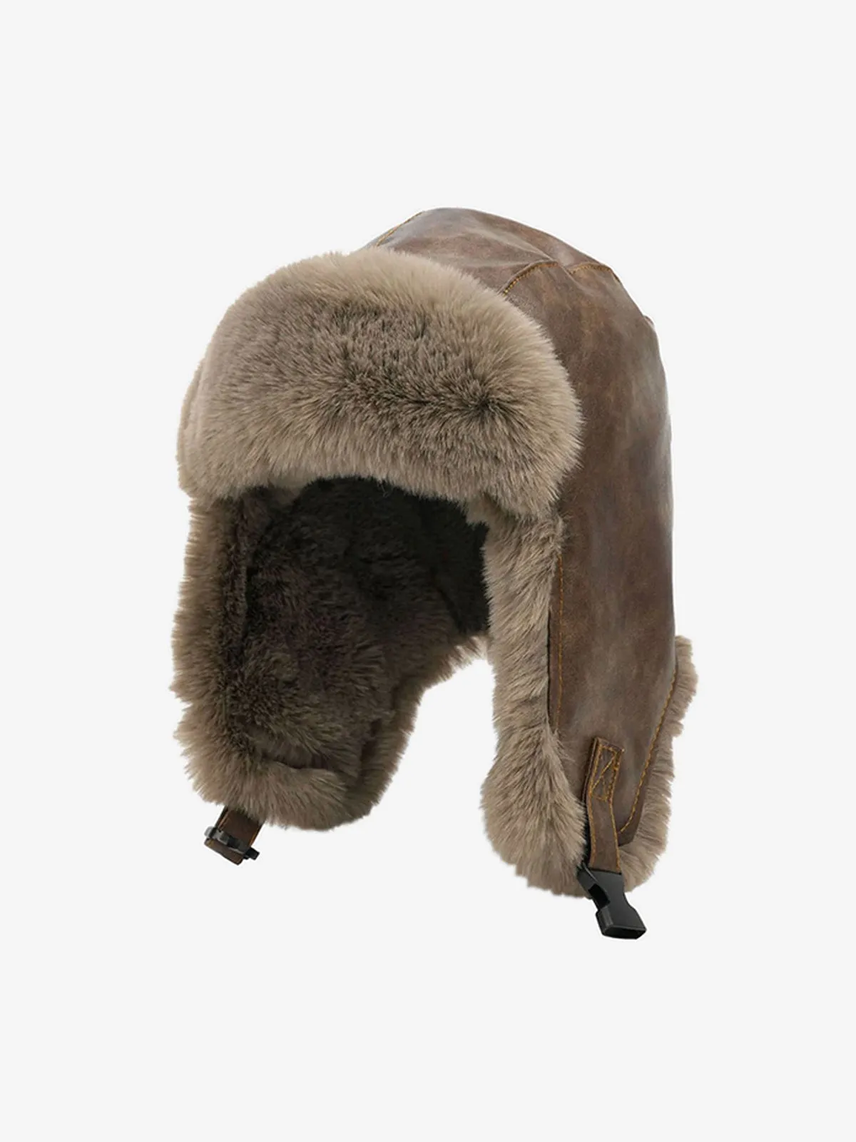 Vintage Distressed Leather Plush Trapper Hat sold by Thesupermade