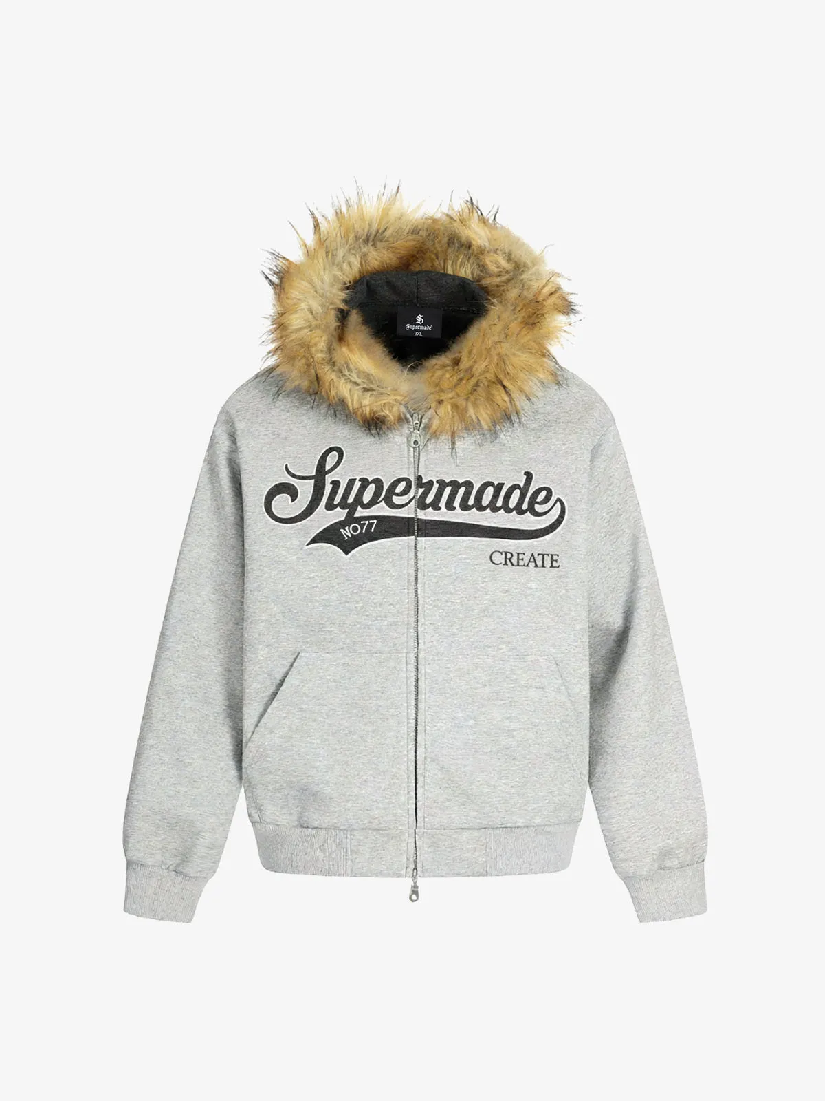 Supermade Vintage Detachable Fur Collar Graphic Zip-Up Hoodie sold by Thesupermade