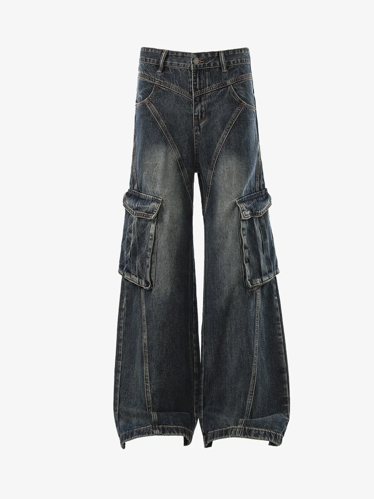 Vintage Distressed Patchwork Deconstructed Barrel Jeans sold by Thesupermade
