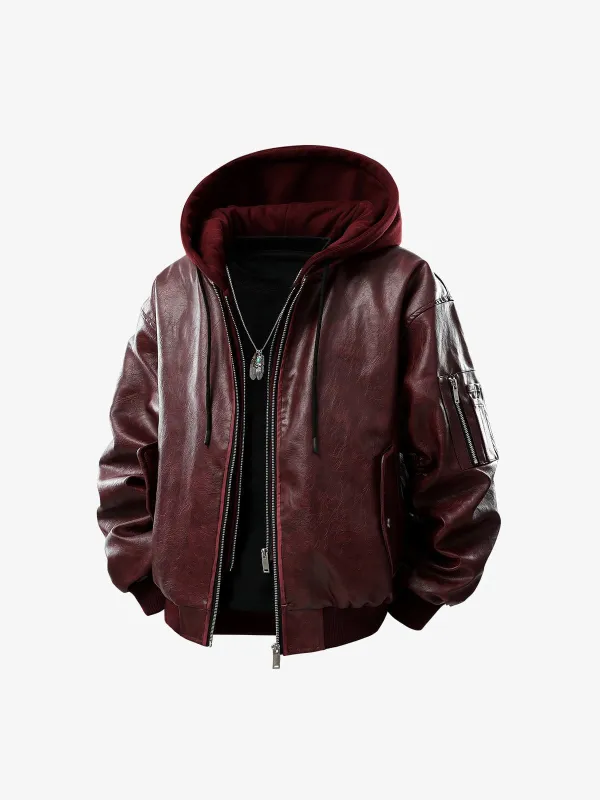 Retro Distressed Washed PU Leather Cotton Jacket made by Thesupermade