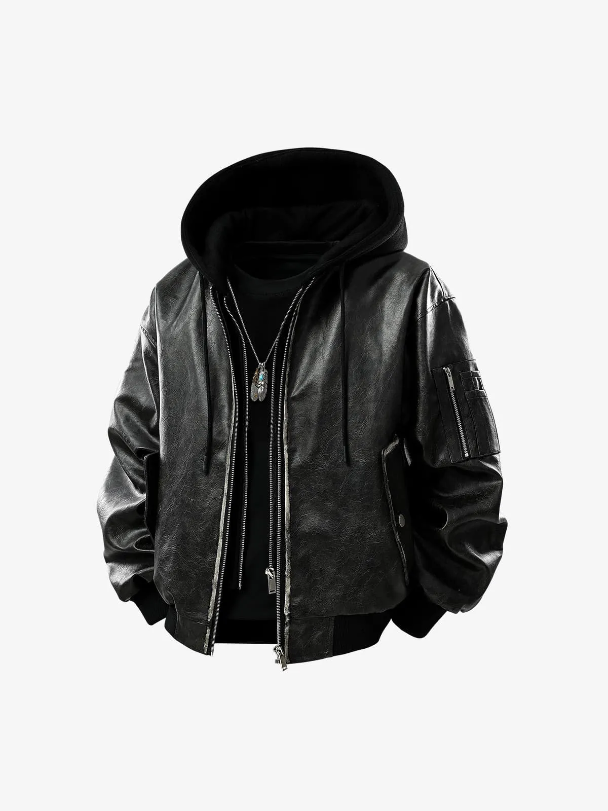 Retro Distressed Washed PU Leather Cotton Jacket sold by Thesupermade product image thumbnail 2