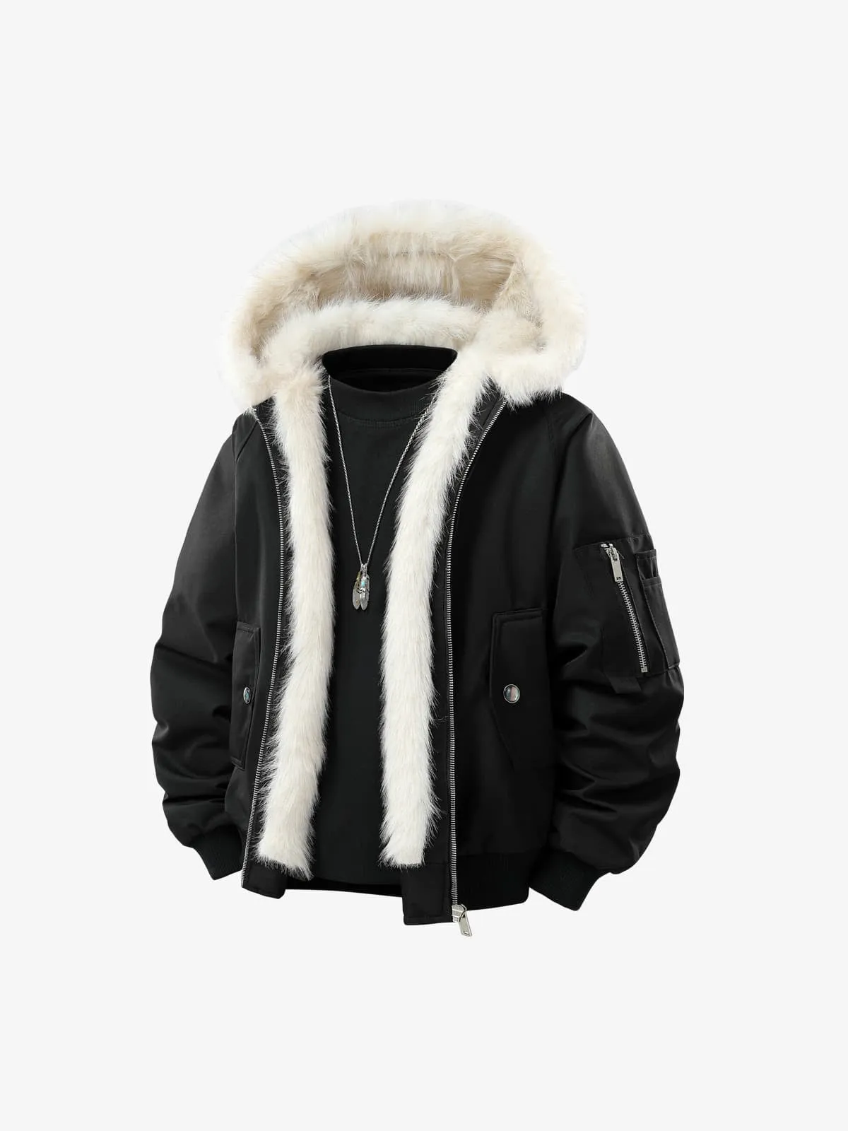 Retro Contrast Fur Collar Quilted Cotton Bomber Jacket sold by Thesupermade product image thumbnail 2