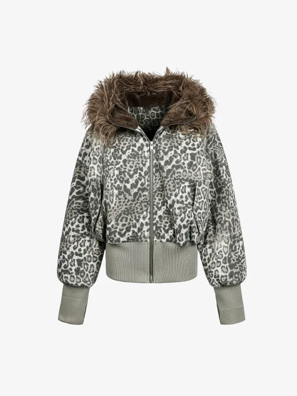 Retro Cheetah Fur Collar Cotton Jacket sold by Thesupermade
