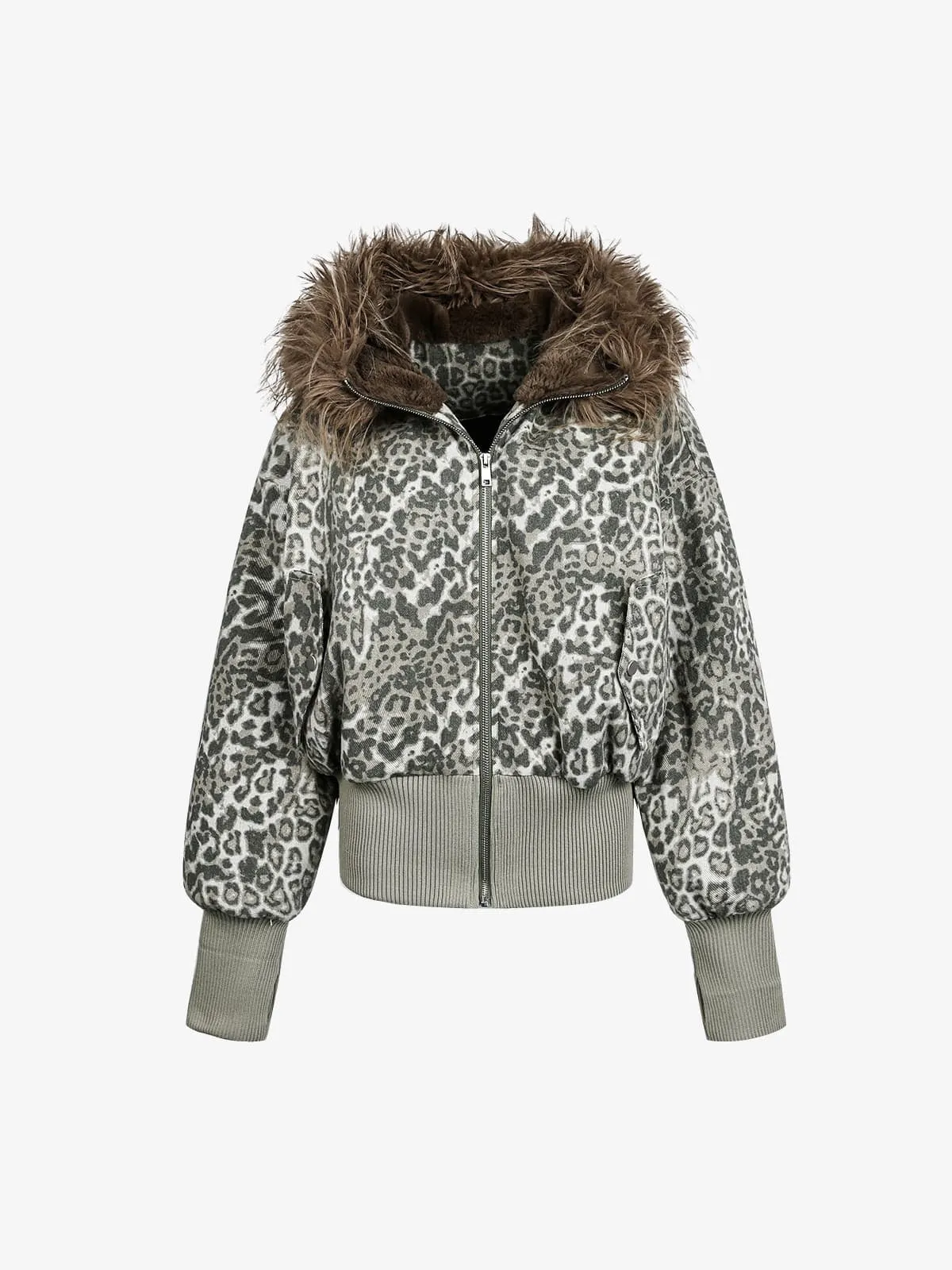 Retro Cheetah Fur Collar Cotton Jacket sold by Thesupermade