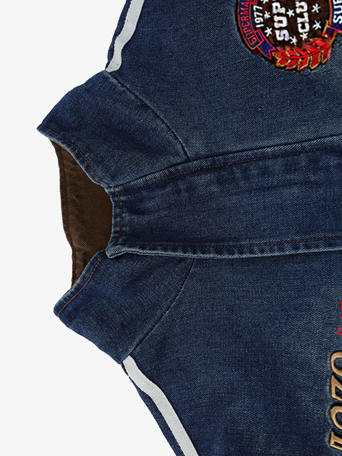 Retro Badge Embroidered Cropped Denim Jacket sold by Thesupermade product image thumbnail 4