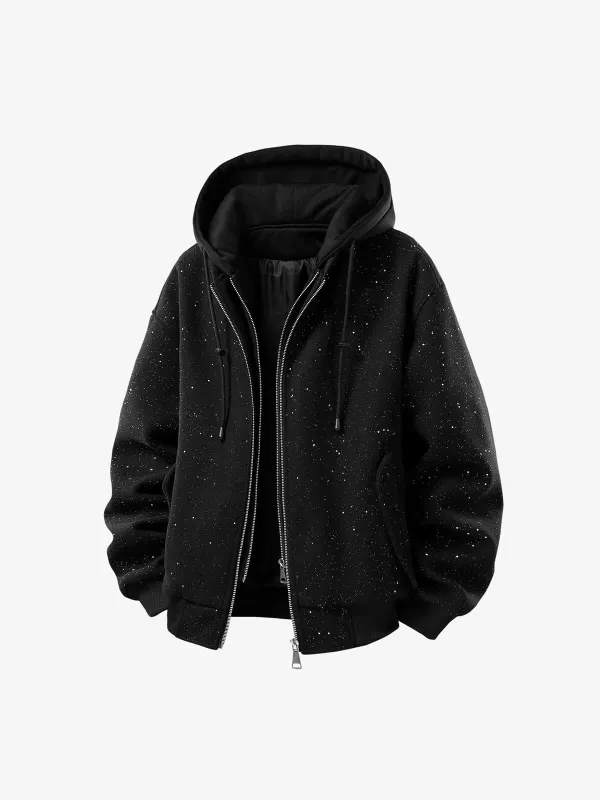 Retro Rhinestone Double Zipper Cotton Jacket sold by Thesupermade