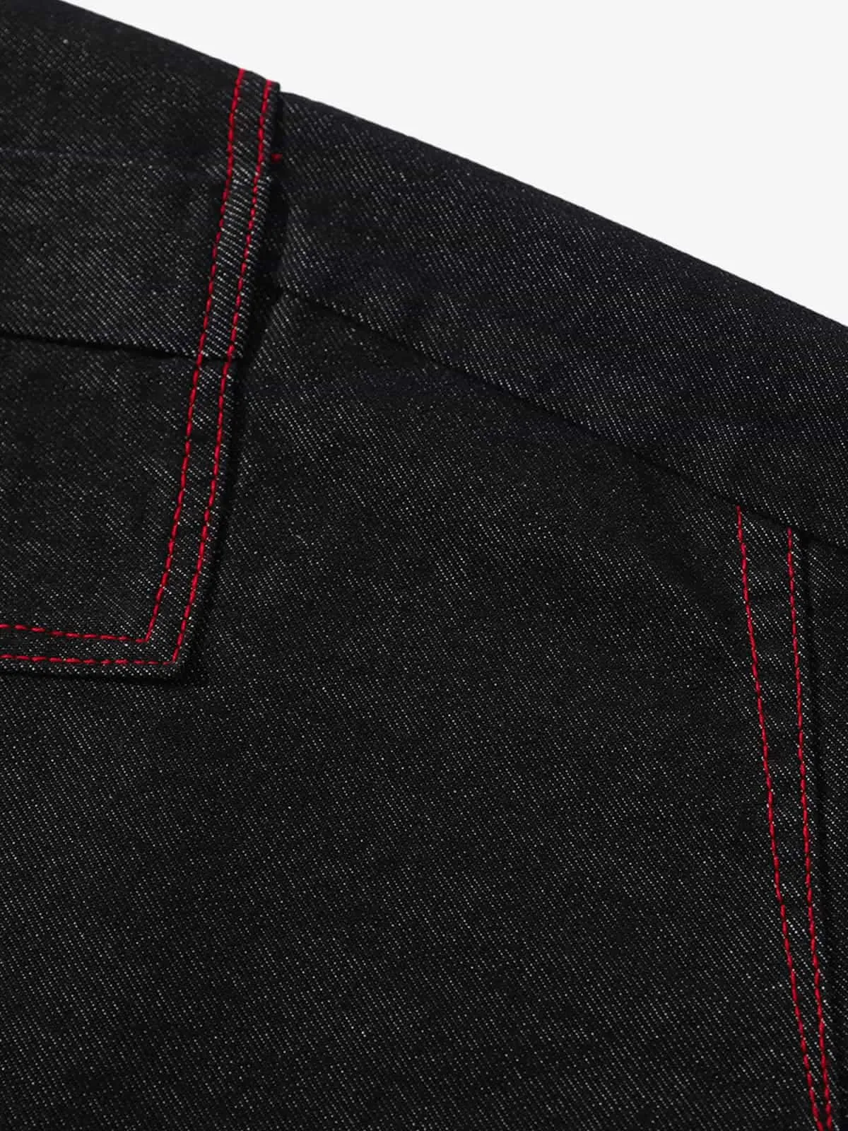 Retro Red Contrast Stitching Pocket Barrel Jeans sold by Thesupermade product image thumbnail 4