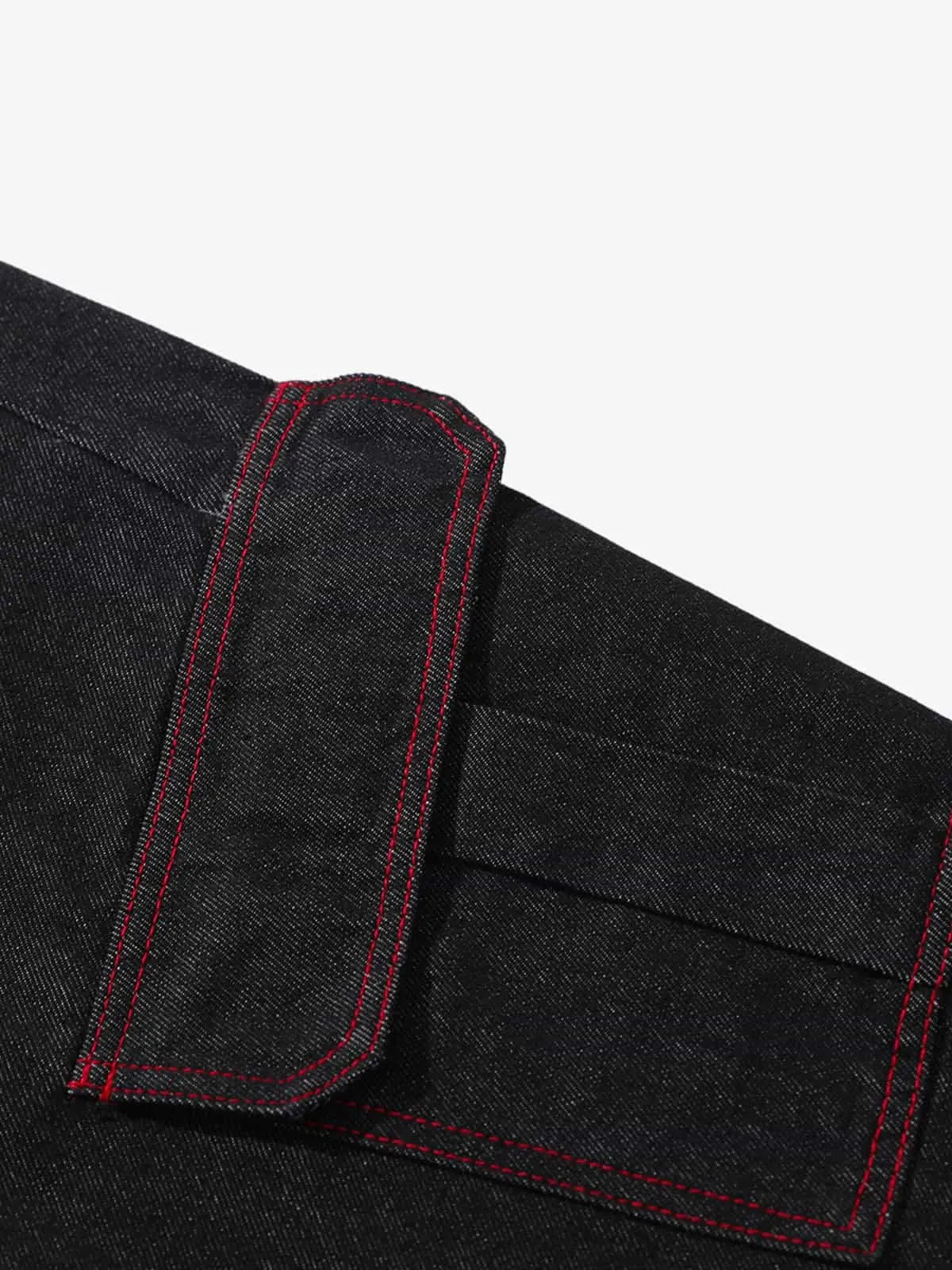 Retro Red Contrast Stitching Pocket Barrel Jeans sold by Thesupermade product image thumbnail 5