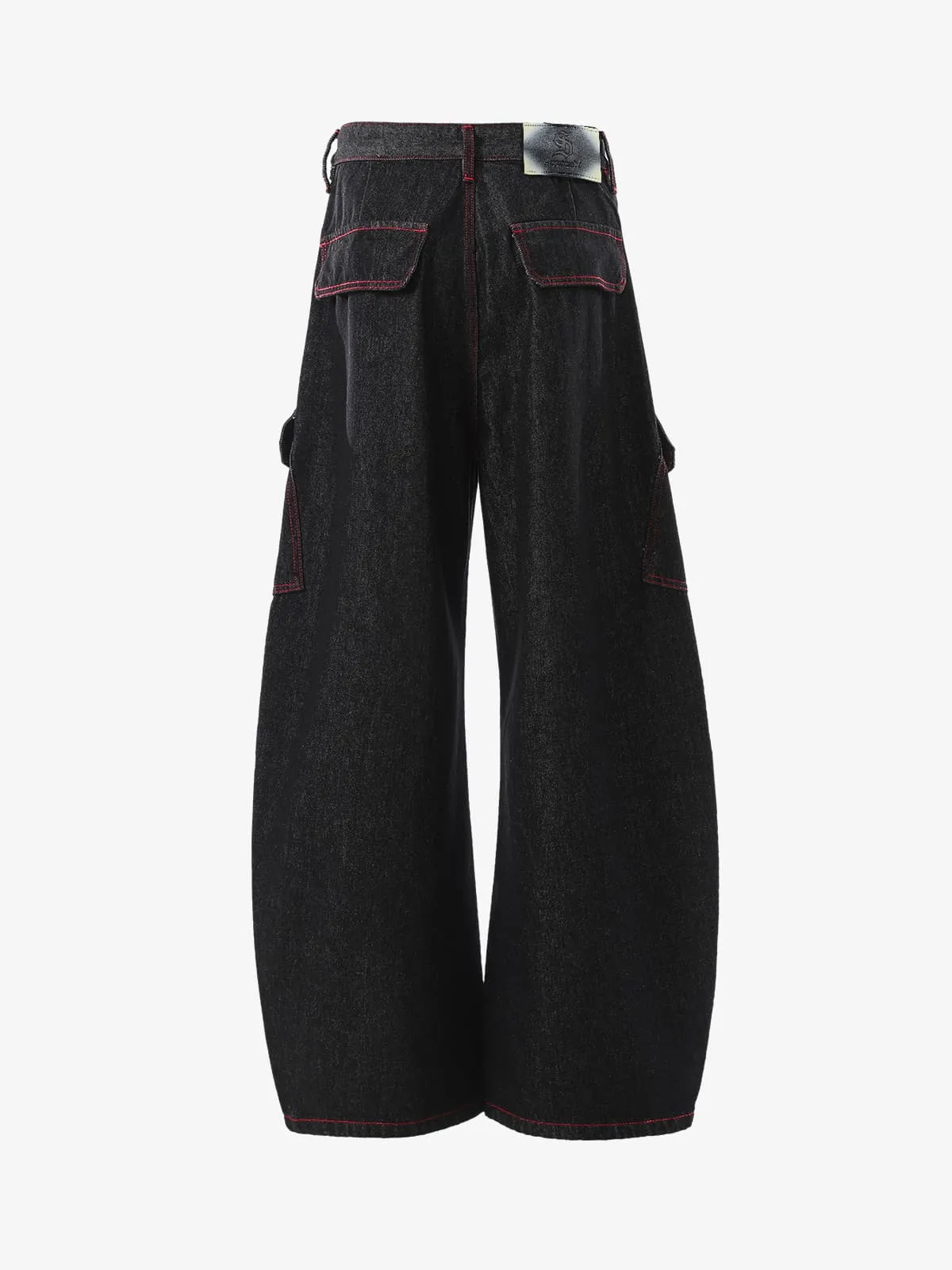 Retro Red Contrast Stitching Pocket Barrel Jeans sold by Thesupermade product image thumbnail 2