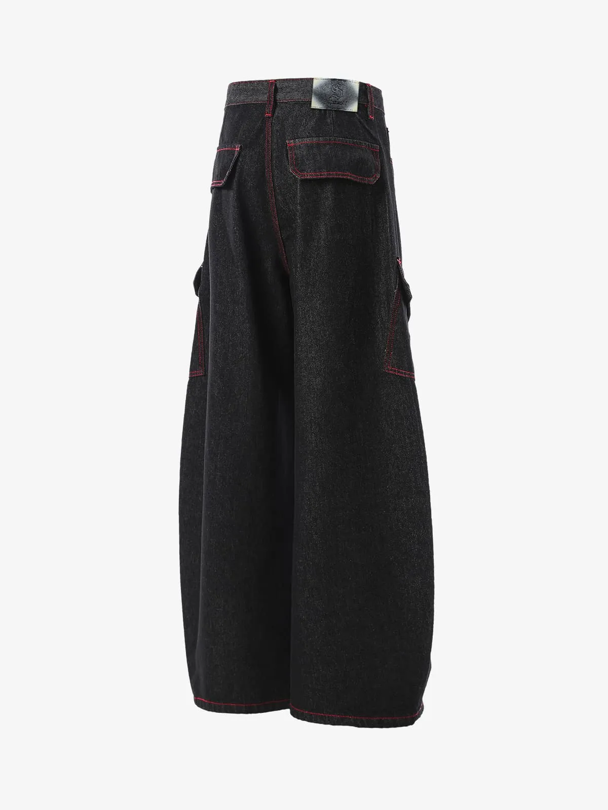 Retro Red Contrast Stitching Pocket Barrel Jeans sold by Thesupermade product image thumbnail 3