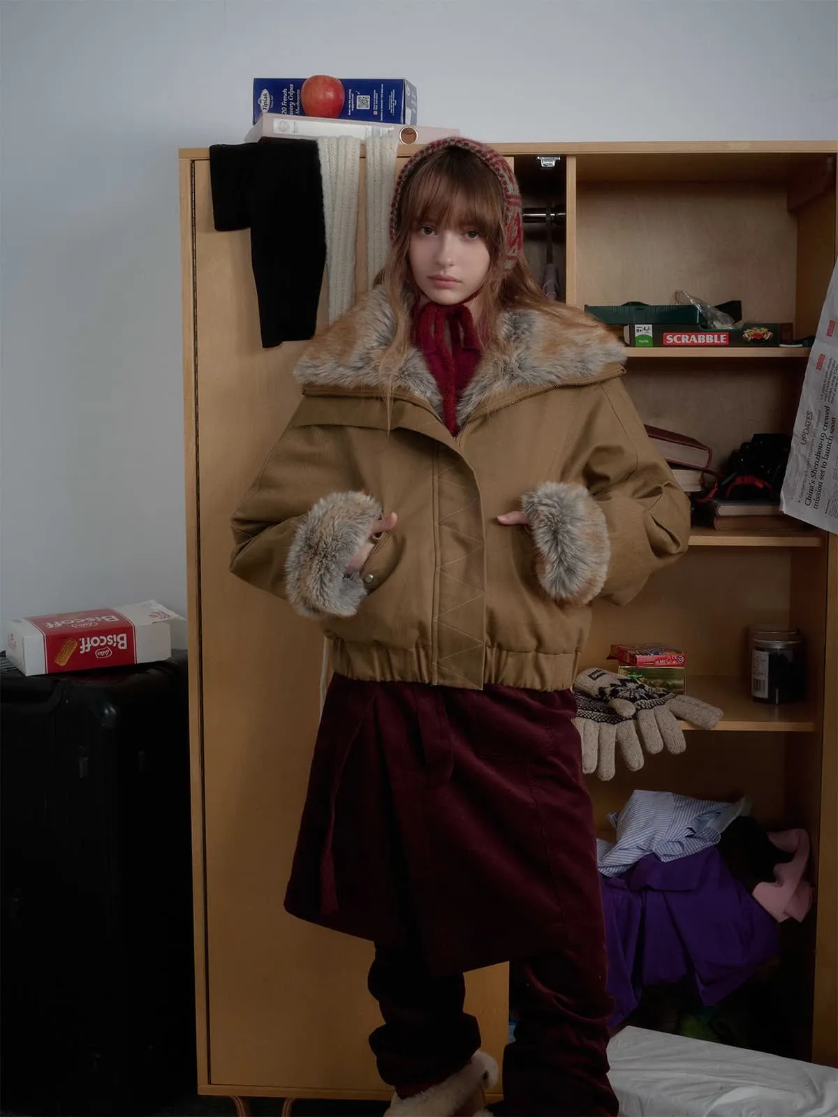 Retro Fur Collar Quilted Workwear Cotton Jacket sold by Thesupermade product image thumbnail 2