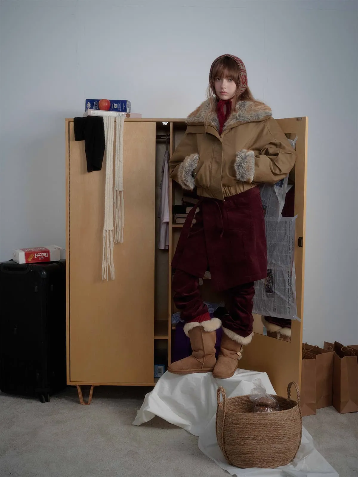 Retro Fur Collar Quilted Workwear Cotton Jacket sold by Thesupermade product image thumbnail 4