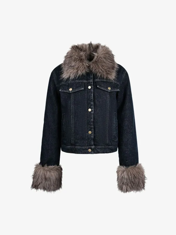 Retro Detachable Fur Collar Workwear Denim Jacket sold by Thesupermade