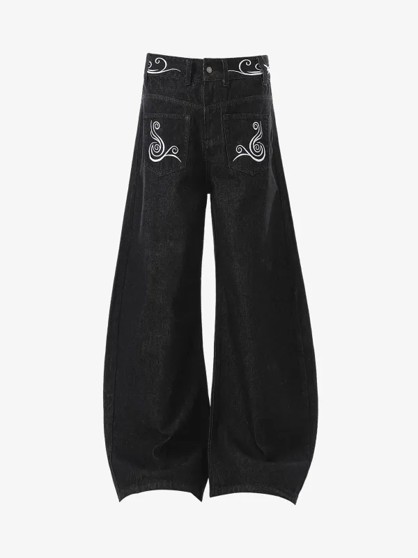 Retro Reverse Design Cloud Embroidered Barrel Jeans sold by Thesupermade