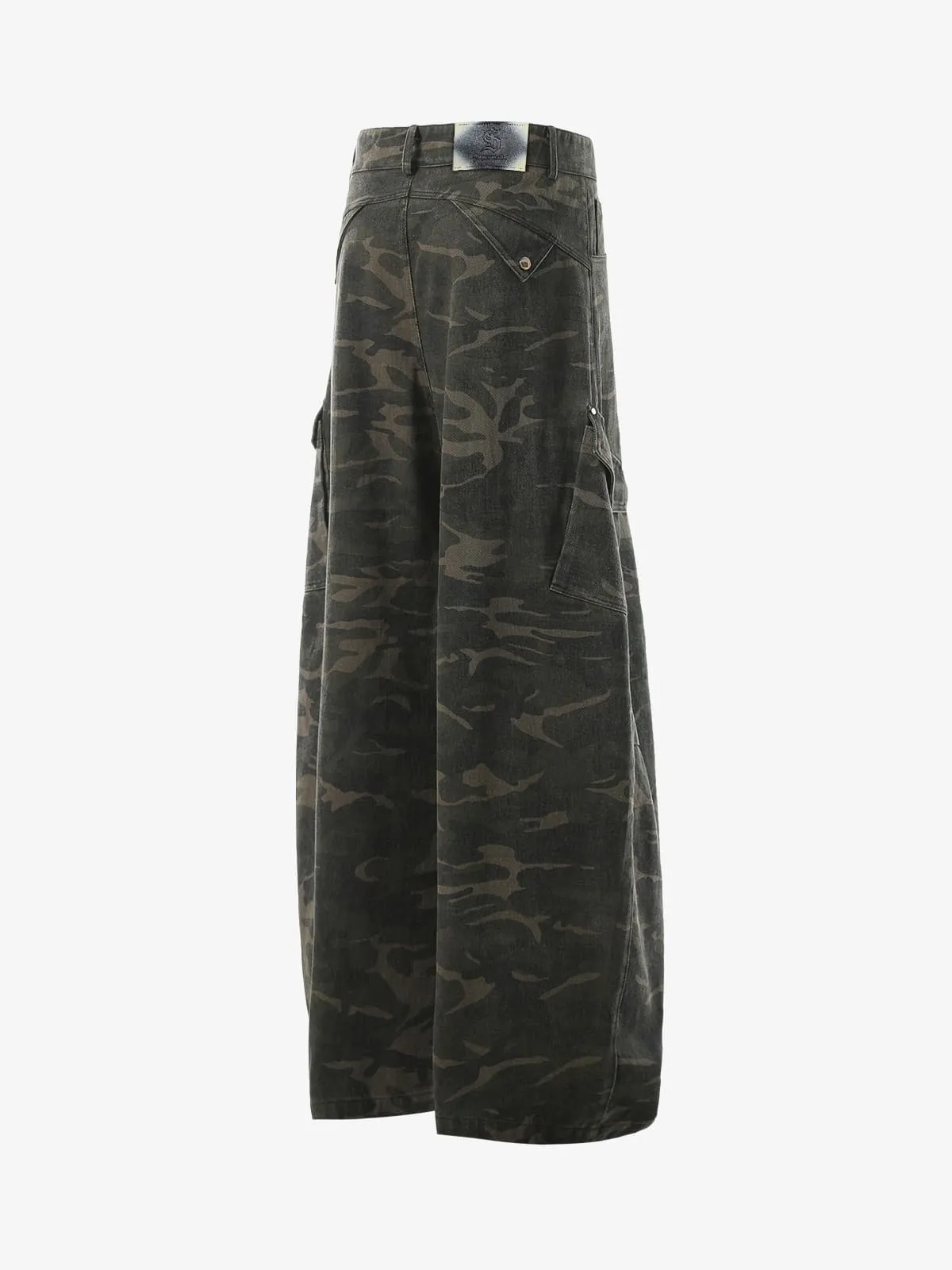 Vintage Camouflage Print Multi-Pocket Cargo Barrel Pants sold by Thesupermade product image thumbnail 2